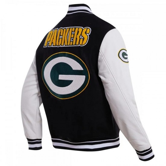 Green Bay Packers Black And White Wool Varsity Jacket