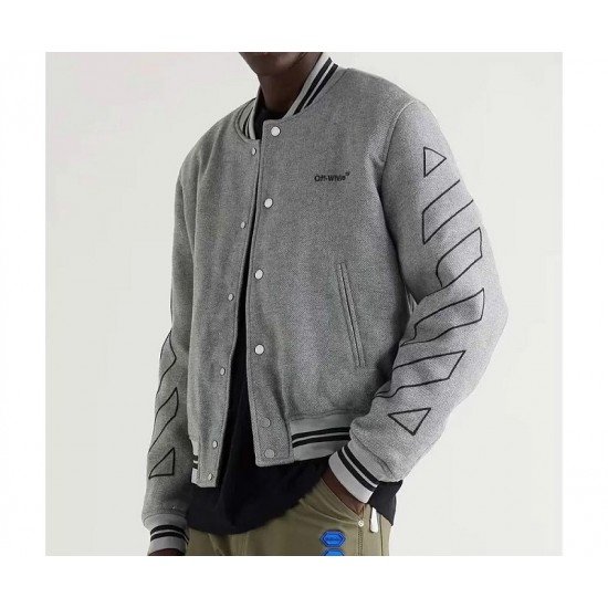 Grey Off White Varsity Wool Jacket