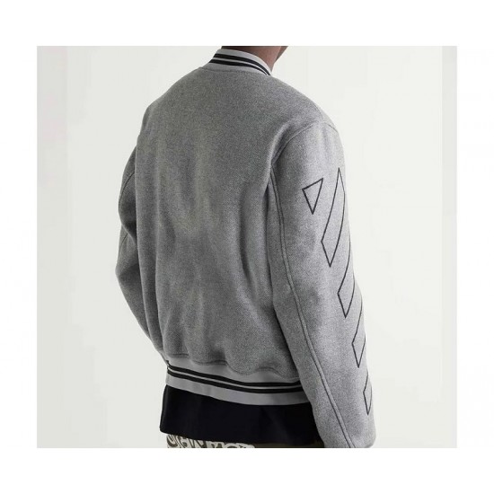 Grey Off White Varsity Wool Jacket