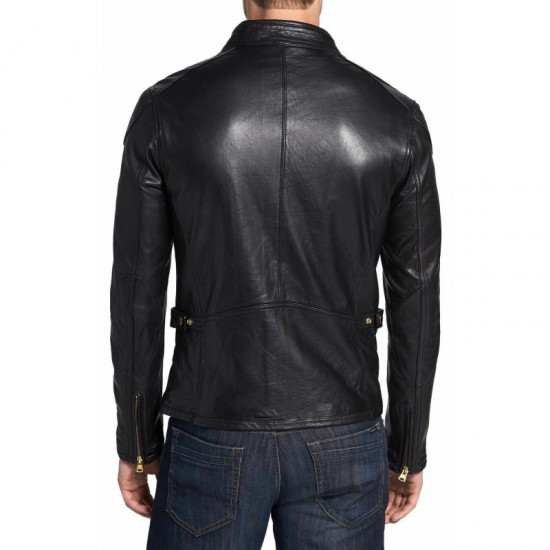 HD Biker Motorcycle Slim Fit Cafe Racer Leather Jacket