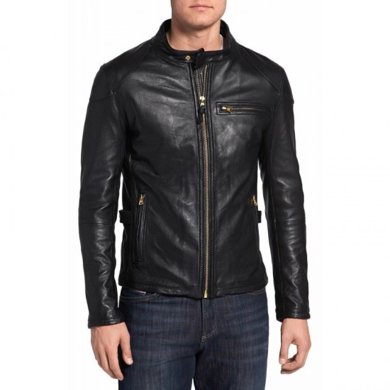 HD Biker Motorcycle Slim Fit Cafe Racer Leather Jacket