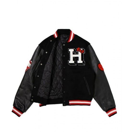 Hello Kitty Apples Wool Black Varsity Jacket