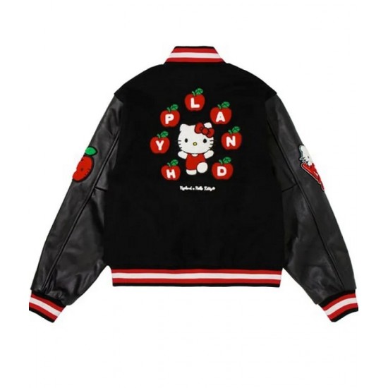 Hello Kitty Apples Wool Black Varsity Jacket