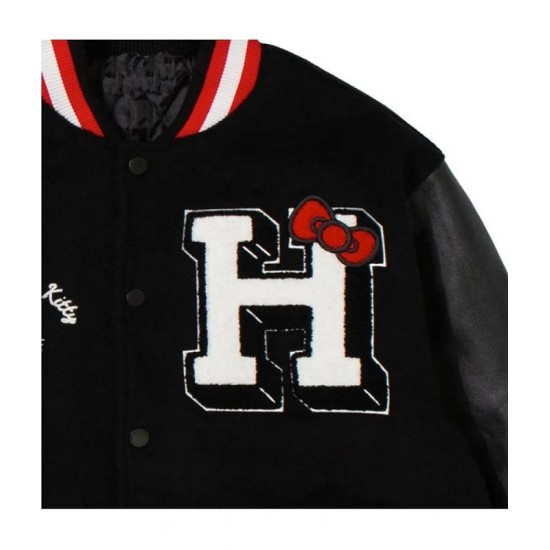 Hello Kitty Apples Wool Black Varsity Jacket