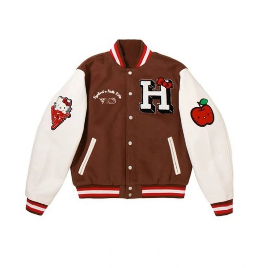 Hello Kitty Apples Wool Brown Varsity Jacket