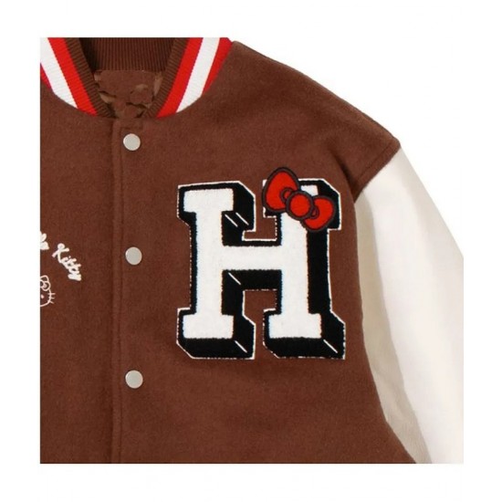 Hello Kitty Apples Wool Brown Varsity Jacket