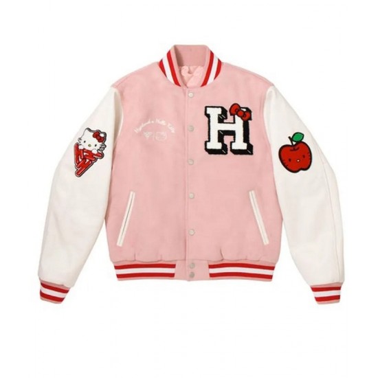 Hello Kitty Apples Wool Pink Varsity Jacket