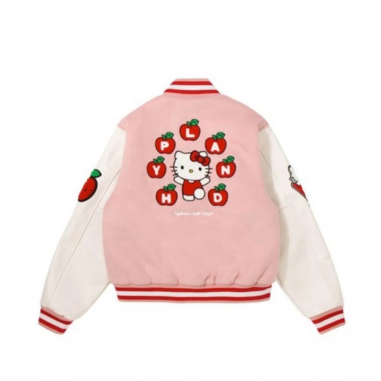 Hello Kitty Apples Wool Pink Varsity Jacket