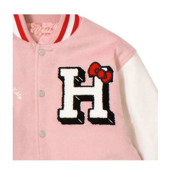 Hello Kitty Apples Wool Pink Varsity Jacket