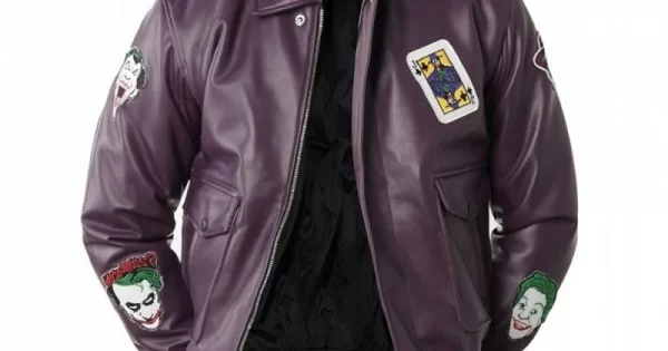 BATMAN JOKER GOON BOMBER PURPLE LEATHER JACKET