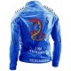 I Am Venomous Last Bite Snake Logo Danger Blue Studded Biker Leather Jacket