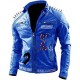 I Am Venomous Last Bite Snake Logo Danger Blue Studded Biker Leather Jacket