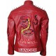 I Am Venomous Last Bite Snake Logo Danger Red Studded Biker Leather Jacket