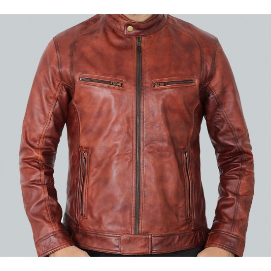 Idaho Men's Brown Leather Moto Jacket