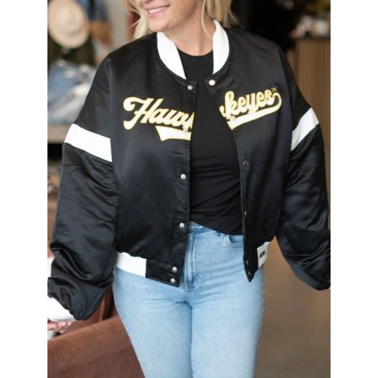 Iowa Hawkeyes Gameday Varsity Black Satin Jacket