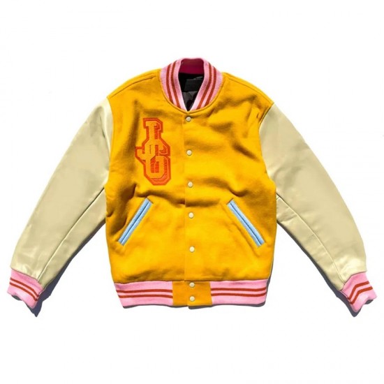 John Geiger Gold and Beige Varsity Jacket