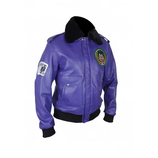 Batman Henchmen Joker Goon Purple Bomber Jacket with Faux Fur