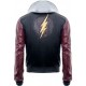 Justice League Barry Allen Flash Leather Jacket With Fleece Hood