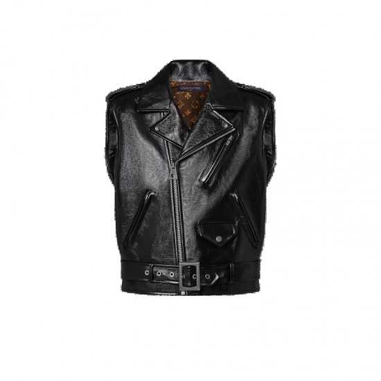 LV Sleeveless Grained Leather Biker Vest