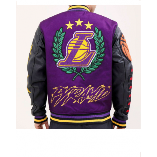 Los Angeles Lakers Black Pyramid Letterman Jacket