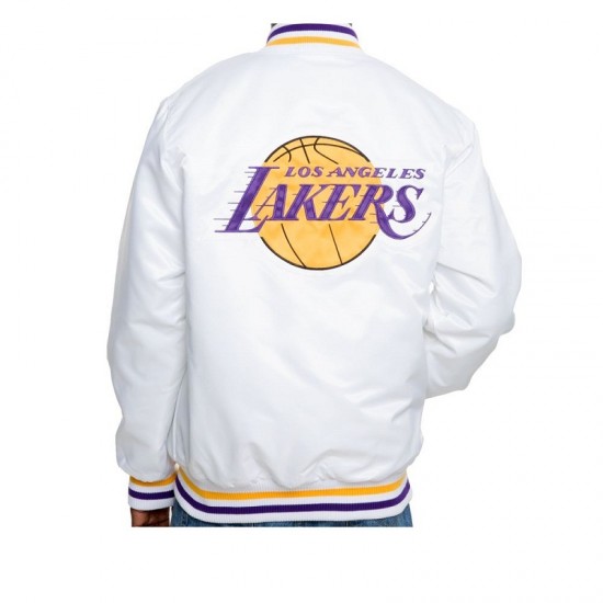 Lakers Los Angeles White Varsity Bomber Jacket