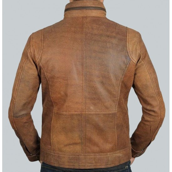 Light Brown Distressed Leather Motorcycle Jacket