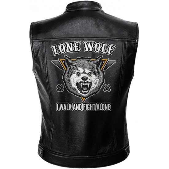 Lone Wolf Fight Alone Motorcycle Leather Vest