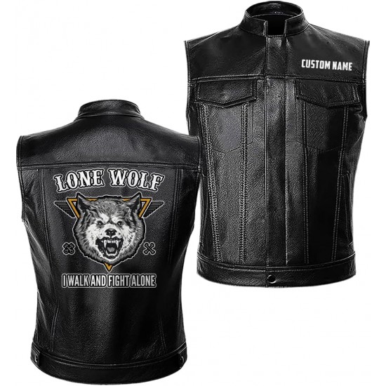 Lone Wolf Fight Alone Motorcycle Leather Vest