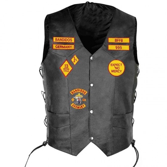 Men Bandidos Leather Black Vest