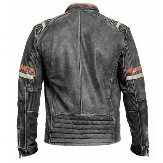 Men Biker Vintage Style Cafe Racer Retro Distressed Leather Jacket