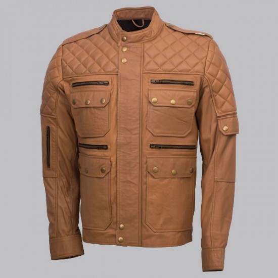 Men Sheepskin Tan Leather Jacket