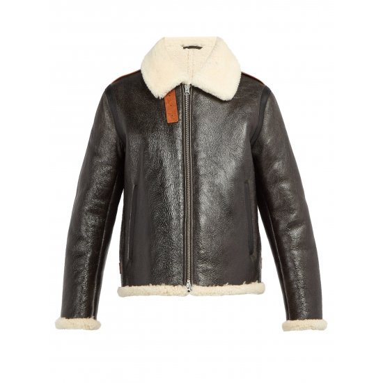 Men's Aviator Faux Shearling Black Leather Jacket