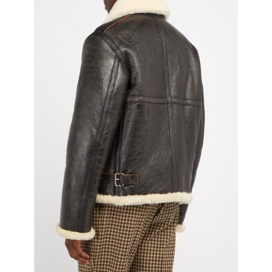 Men's Aviator Faux Shearling Black Leather Jacket