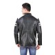 Men's Biker Leather Jacket White Stripes On Sleeves