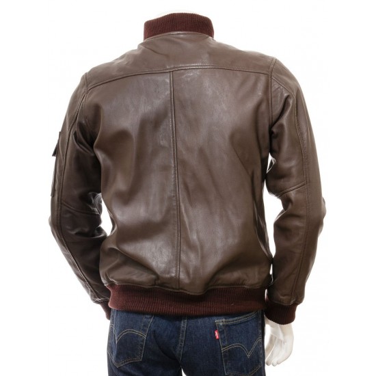 Men's Black And Dark Brown Classic Elegant Leather Bomber Jacket