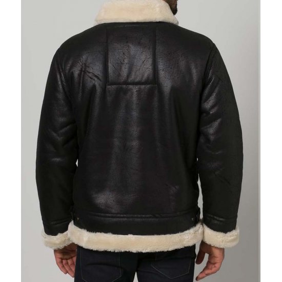 Men's Black Aviator Faux Shearling Leather Jacket