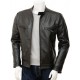 Men's Black Slimfit Stylish Classic Cafe Racer Tab Collar Leather Biker Jacket