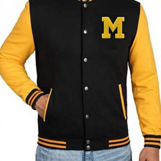 Men's Black and Yellow Letterman M Jacket