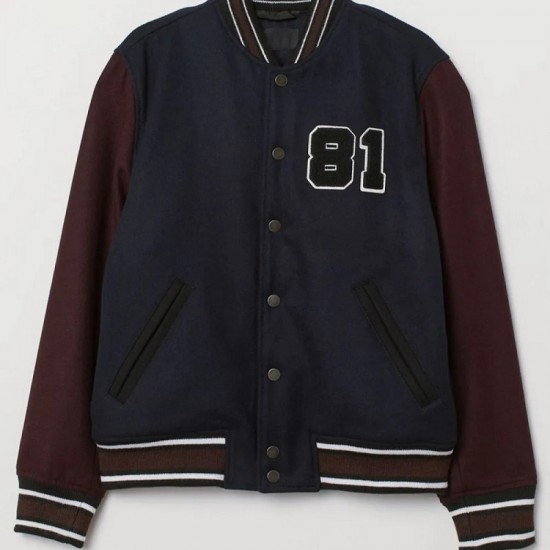 Men's Bomber Dark Blue and Burgundy Baseball 81 Jacket