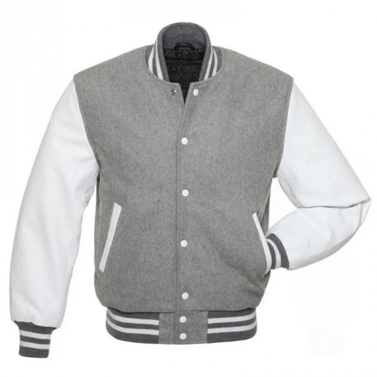 Men's Bomber Grey With White Wool Varsity Jacket