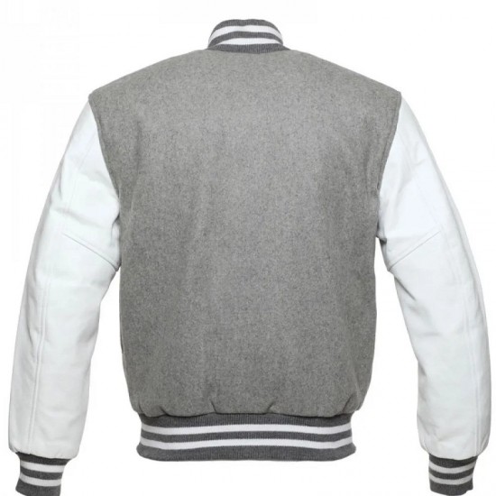 Men's Bomber Grey With White Wool Varsity Jacket