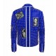 Men's Brando Studded Multi Embroidery Patches Punk Blue Leather Jacket