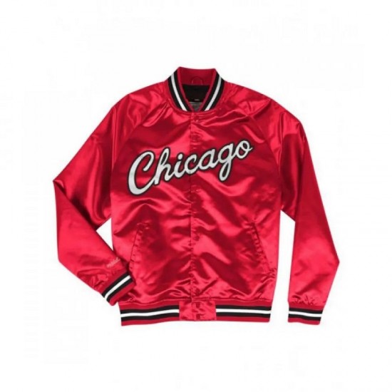 Men's Bulls Red Satin Bomber Jacket