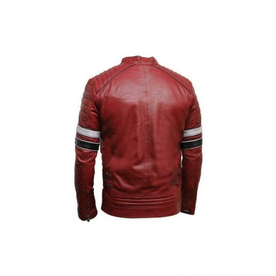 Men's Burgundy Biker Slim Fit Genuine Motorcycle Cafe Racer Leather Jacket