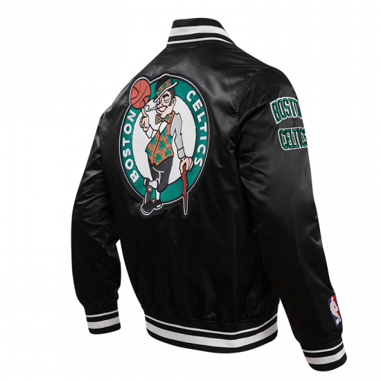 Men's Celtics Retro Classic Black Satin Jacket