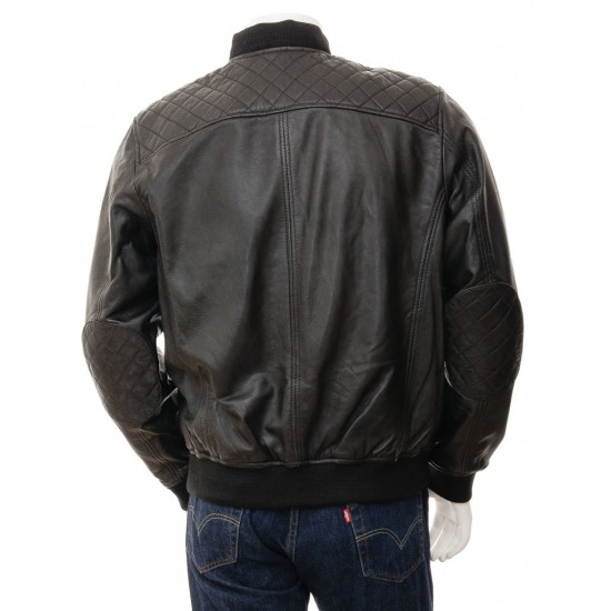 Men's Classic Quilted Panel Leather Bomber Jacket