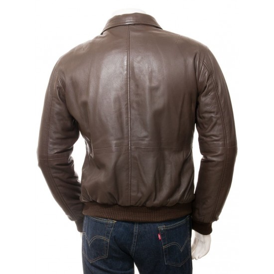 Men's Classic Shirt Collar Leather Bomber Jacket