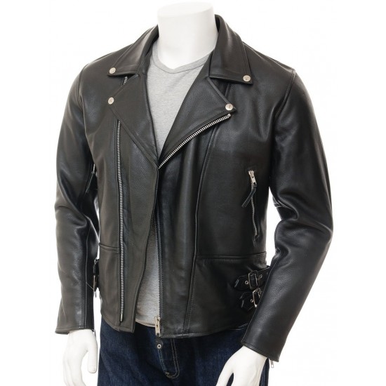 Men's Double Breasted Leather Biker Jacket