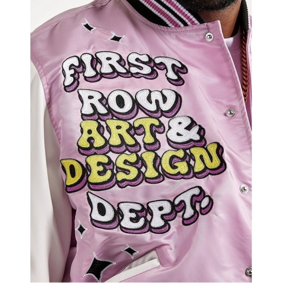 Men's Embroidered Art and Design Dept. Light Purple Varsity Jacket