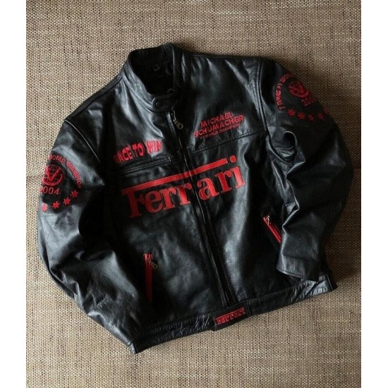 Men's Ferrari Black Motorcycle Leather Moto Racer Jacket